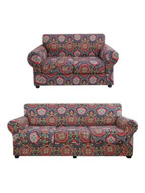 NWT Sofa & Love Seat Cover Sets With Stretch In Blue/Red/Multicolor